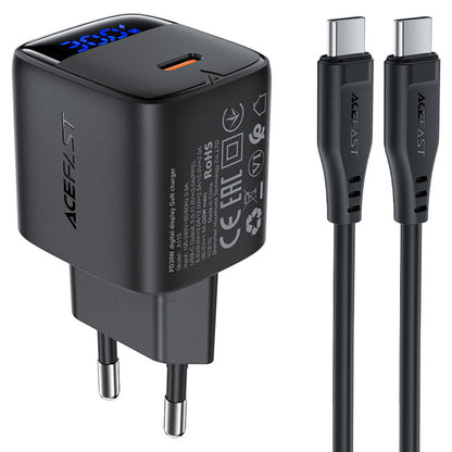 Sieťová nabíjačka s káblom USB-C Acefast A115 Display, 30W, 3A, 1 x USB-C, Čierna