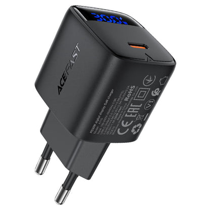 Sieťová nabíjačka s káblom USB-C Acefast A115 Display, 30W, 3A, 1 x USB-C, Čierna