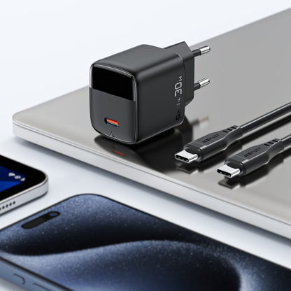 Sieťová nabíjačka s káblom USB-C Acefast A115 Display, 30W, 3A, 1 x USB-C, Čierna