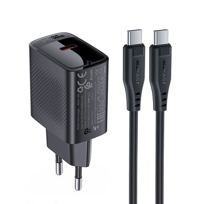 Sieťová nabíjačka s káblom USB-C Acefast A82, 20W, 3A, 1 x USB-C, čierna
