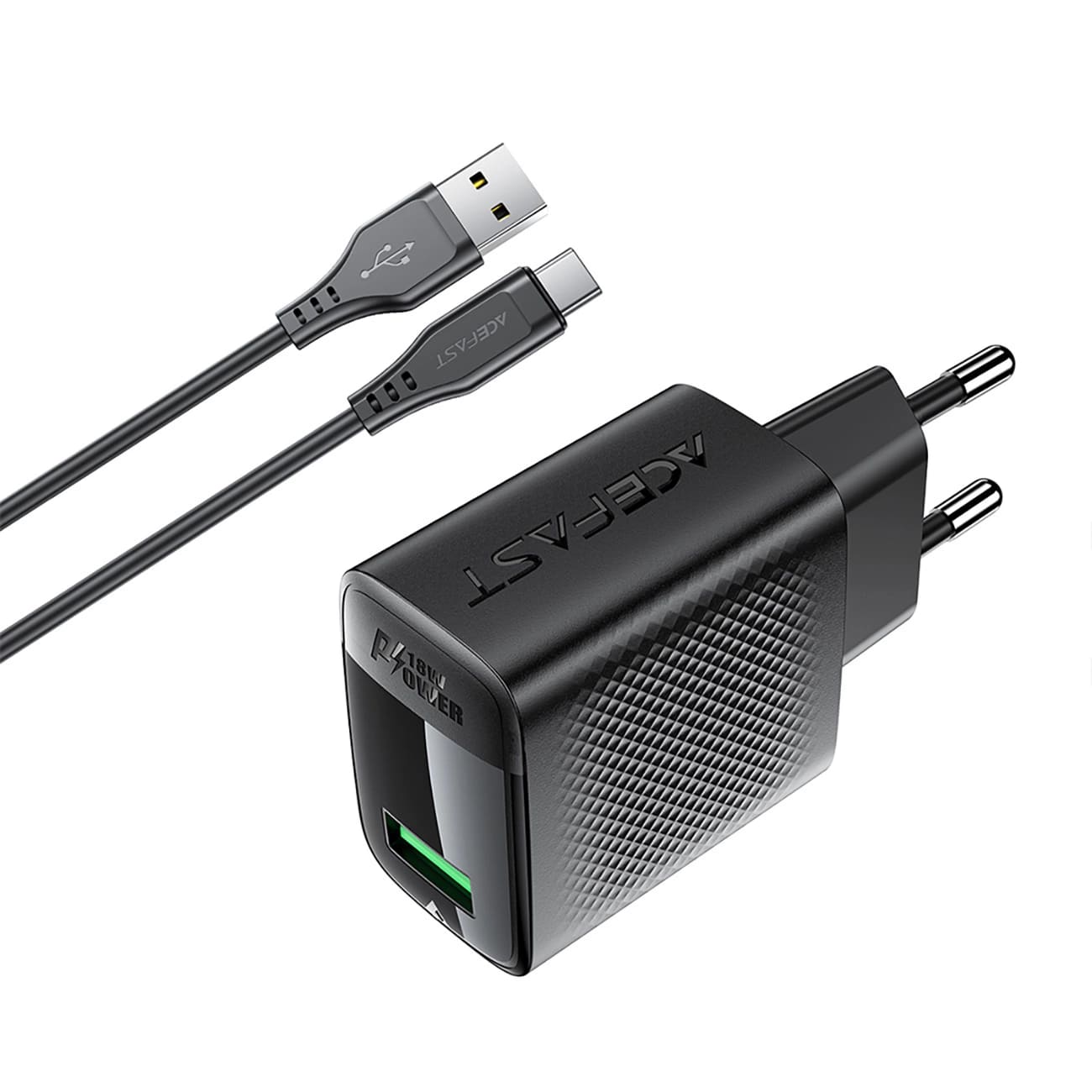 Sieťová nabíjačka s káblom USB-C Acefast A90, 18W, 3A, 1 x USB-A, čierna