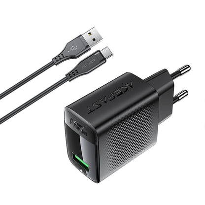 Sieťová nabíjačka s káblom USB-C Acefast A90, 18W, 3A, 1 x USB-A, čierna