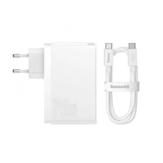 Sieťová nabíjačka s káblom USB-C Baseus GaN5 Pro, 140W, 5A, 1 x USB-A - 2 x USB-C, Biela CCGP100202