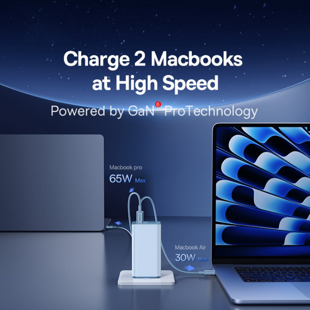 Sieťová nabíjačka s káblom USB-C Baseus GaN6 Pro, 100W, 3.25A, 2 x USB-A - 2 x USB-C, Modrá P10162705312-00