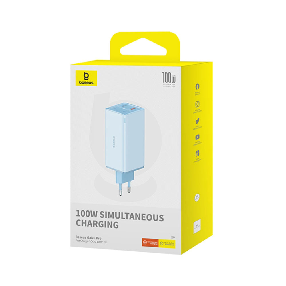 Sieťová nabíjačka s káblom USB-C Baseus GaN6 Pro, 100W, 3.25A, 2 x USB-A - 2 x USB-C, Modrá P10162705312-00