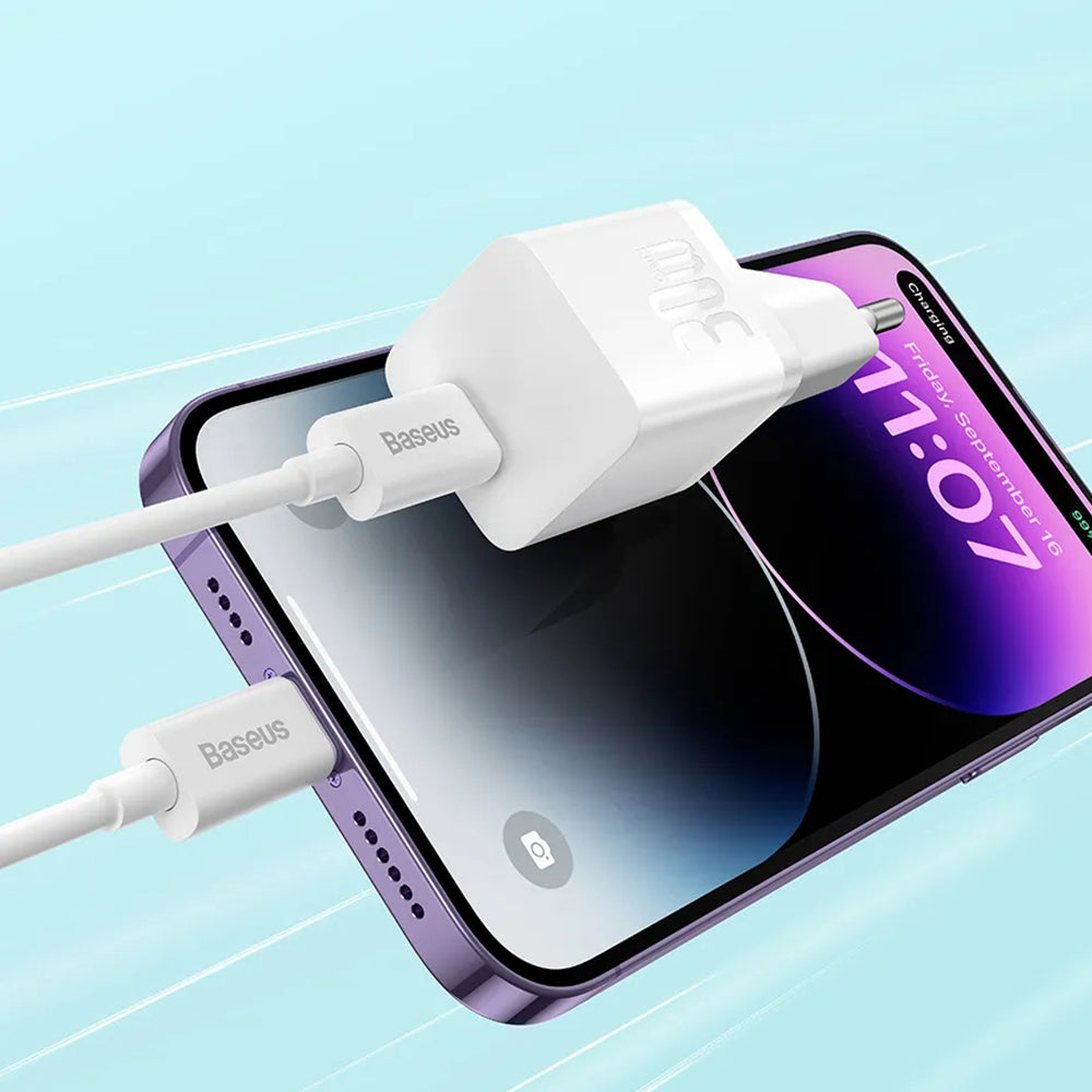 Sieťová nabíjačka s káblom USB-C Baseus GaN Mini 1C, 30W, 3A, 1 x USB-C, Modrá P10110902313-00