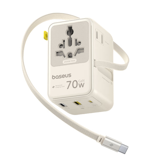 Sieťová nabíjačka s USB-C káblom Baseus Travel EnerCore CG11, 70W, 2 x zásuvka - 1 x USB-C - 2 x USB-A, biela E0307E01