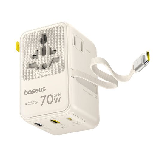 Sieťová nabíjačka s USB-C káblom Baseus Travel EnerCore CG11, 70W, 2 x zásuvka - 1 x USB-C - 2 x USB-A, biela E0307E01