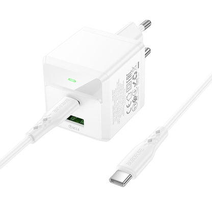 Network Charger with USB-C Cable Borofone BN19 Intenso, 20W, 3A, 1 x USB-A - 1 x USB-C, White