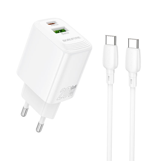 Sieťová nabíjačka s káblom USB-C Borofone BN27 Fuente, 20W, 3A, 1 x USB-A - 1 x USB-C, Biela