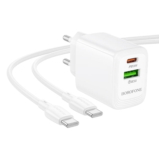 Sieťová nabíjačka s káblom USB-C Borofone BN27 Fuente, 20W, 3A, 1 x USB-A - 1 x USB-C, Biela