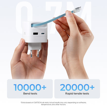 Sieťová nabíjačka s USB-C káblom Cuktech, 67W, 3,25A, 1 x USB-A - 1 x USB-C, biela CUKA653WEUWT