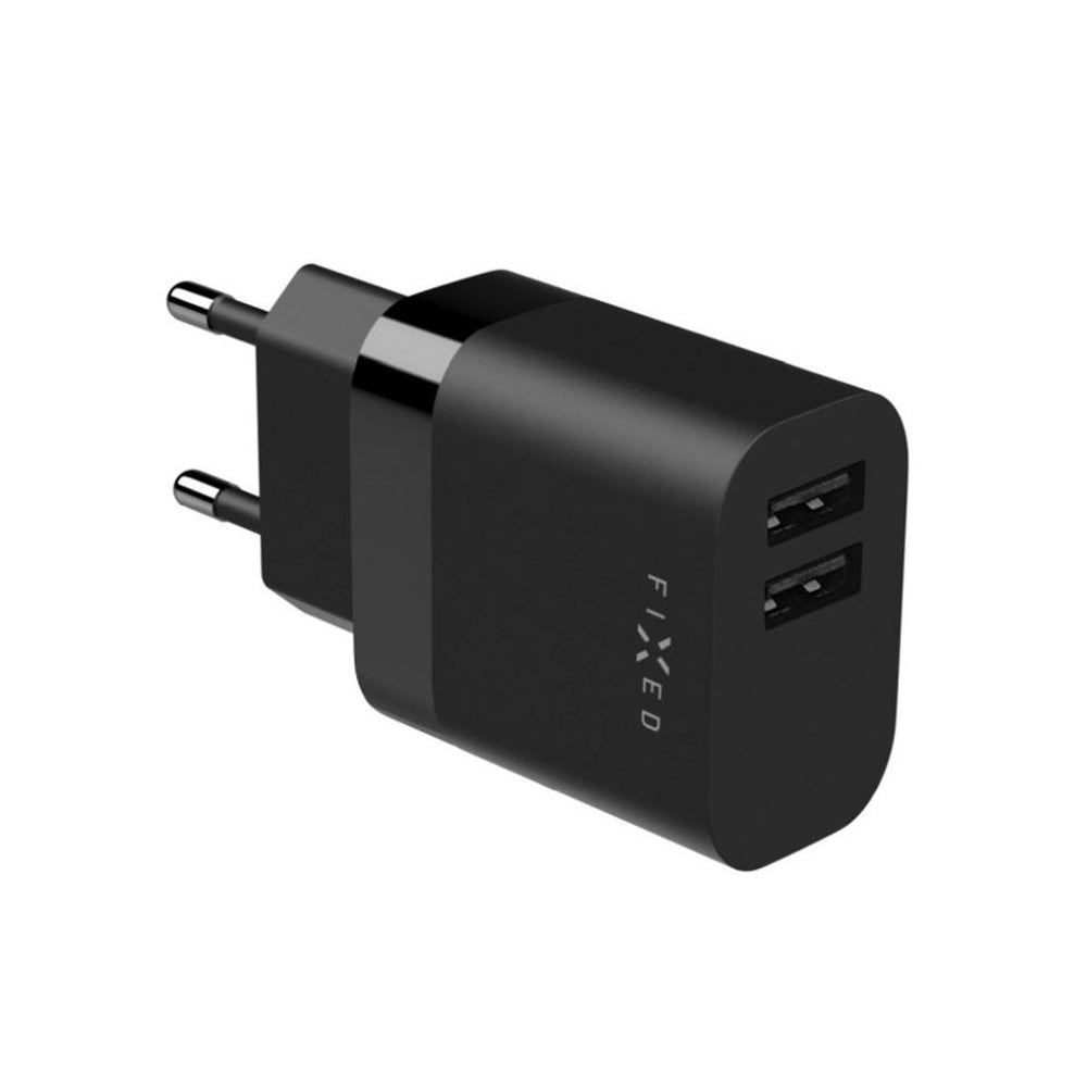 Fixed USB-C Network Charger with Cable, 17W, 3A, 2 x USB-A, Black
