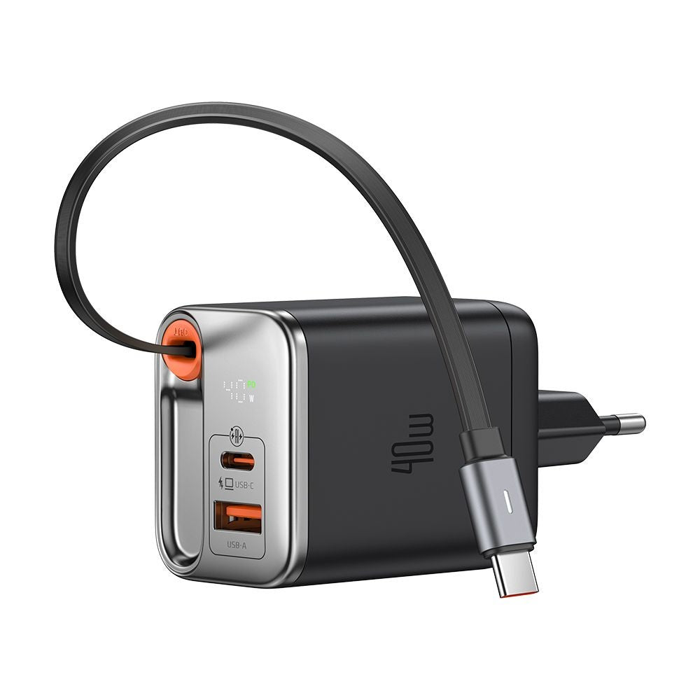 McDodo CH-4281 FreeGo Display Network Charger with USB-C Cable, 40W, 3A, 1 x USB-A - 1 x USB-C, Black