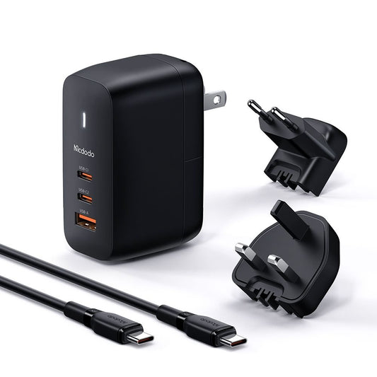Sieťová nabíjačka s káblom USB-C McDodo CH-8442 Mecha Travel, 65W, 5A, 1 x USB-A - 2 x USB-C, Čierna