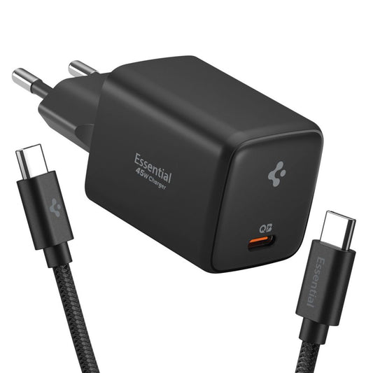 Sieťová nabíjačka so zásuvným káblom USB-C Spigen EE451EU Essential, 45W, 3A, 1 x USB-C, Čierna ACH09474