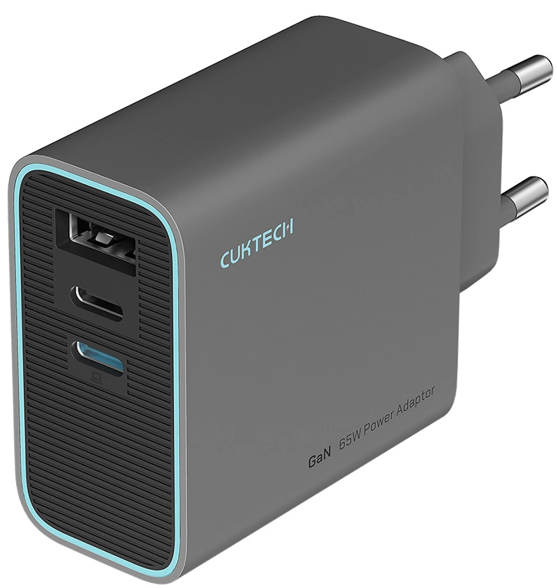 Sieťová nabíjačka Cuktech, 65W, 3A, 1 x USB-A - 2 x USB-C, Sivá CUKAD653EUGR