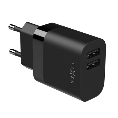 Sieťová nabíjačka Fixed, 17W, 3A, 2 x USB-A, Čierna