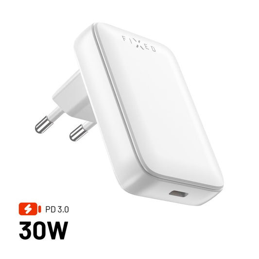 Sieťová nabíjačka Fixed, 30W, 3A, 1 x USB-C, Biela