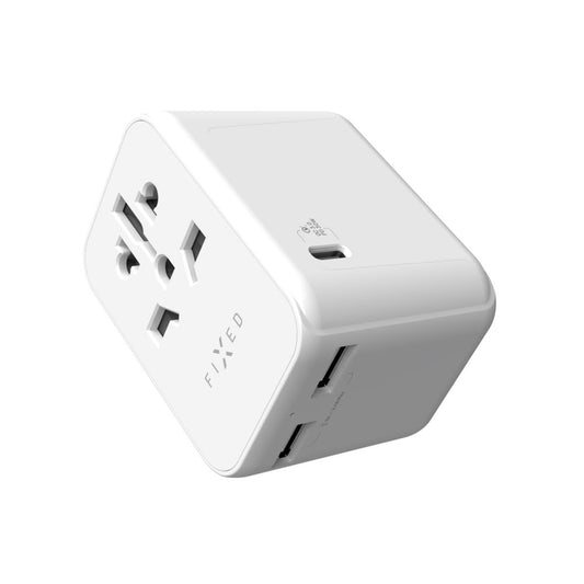 Sieťová nabíjačka Fixed Travel, 30W, 3A, 2 x USB-A - 1 x USB-C, Biela