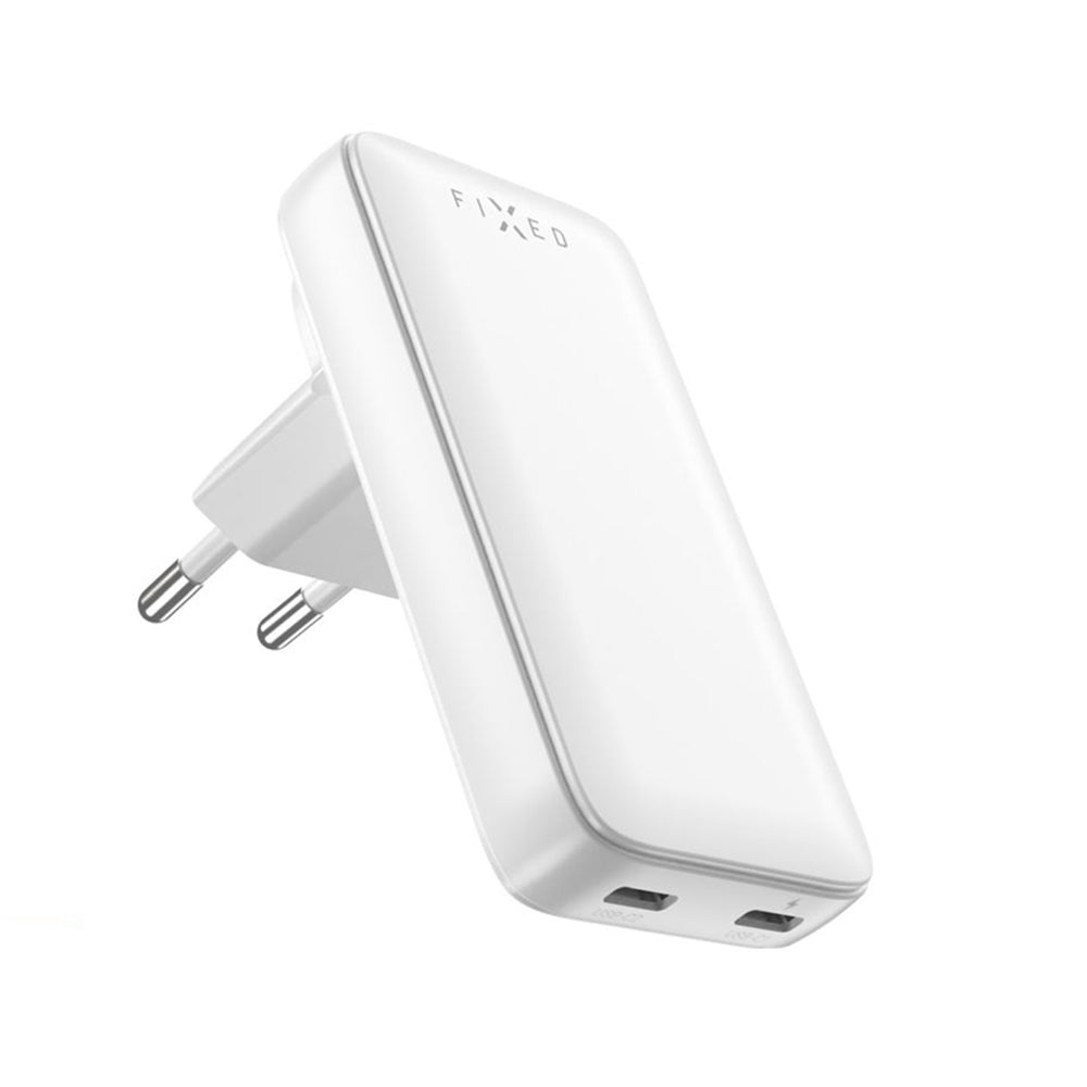 Sieťová nabíjačka Fixed Travel, 45W, 3A, 2 x USB-C, Biela