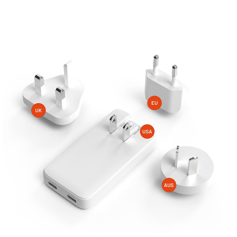 Sieťová nabíjačka Fixed Travel, 45W, 3A, 2 x USB-C, Biela