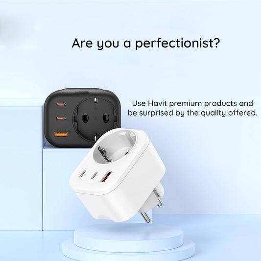 Sieťová nabíjačka HAVIT UC142, 30W, 3A, 1 x USB-A - 2 x USB-C - 1 x Schuko, Čierna