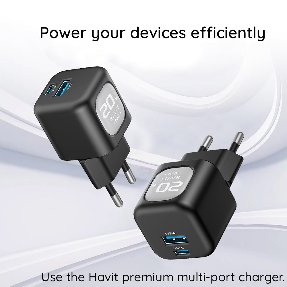 HAVIT UC220 Network Charger, 20W, 3A, 1 x USB-A - 1 x USB-C, Black Grey