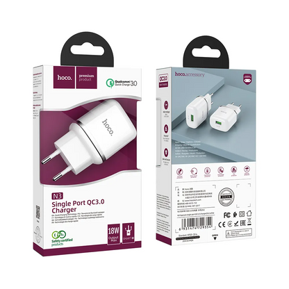 Sieťová nabíjačka HOCO N3, 18W, 3A, 1 x USB-A, Biela