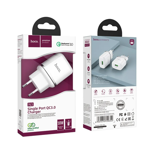 Sieťová nabíjačka HOCO N3, 18W, 3A, 1 x USB-A, Biela