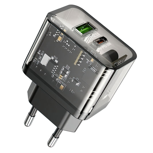 Sieťová nabíjačka HOCO N34, 20W, 3A, 1 x USB-A - 1 x USB-C, Transparent