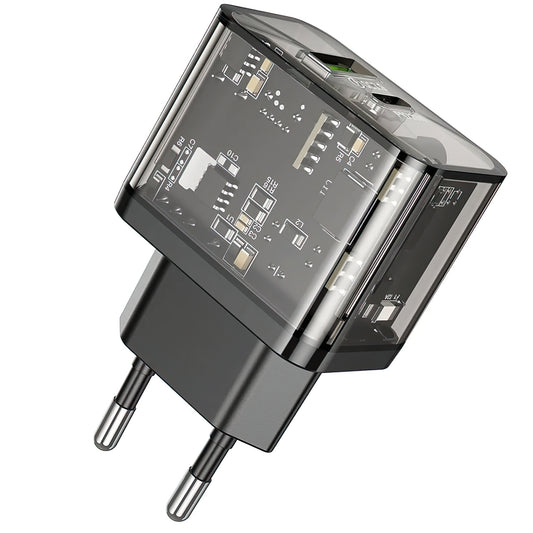 Sieťová nabíjačka HOCO N34, 20W, 3A, 1 x USB-A - 1 x USB-C, Transparent