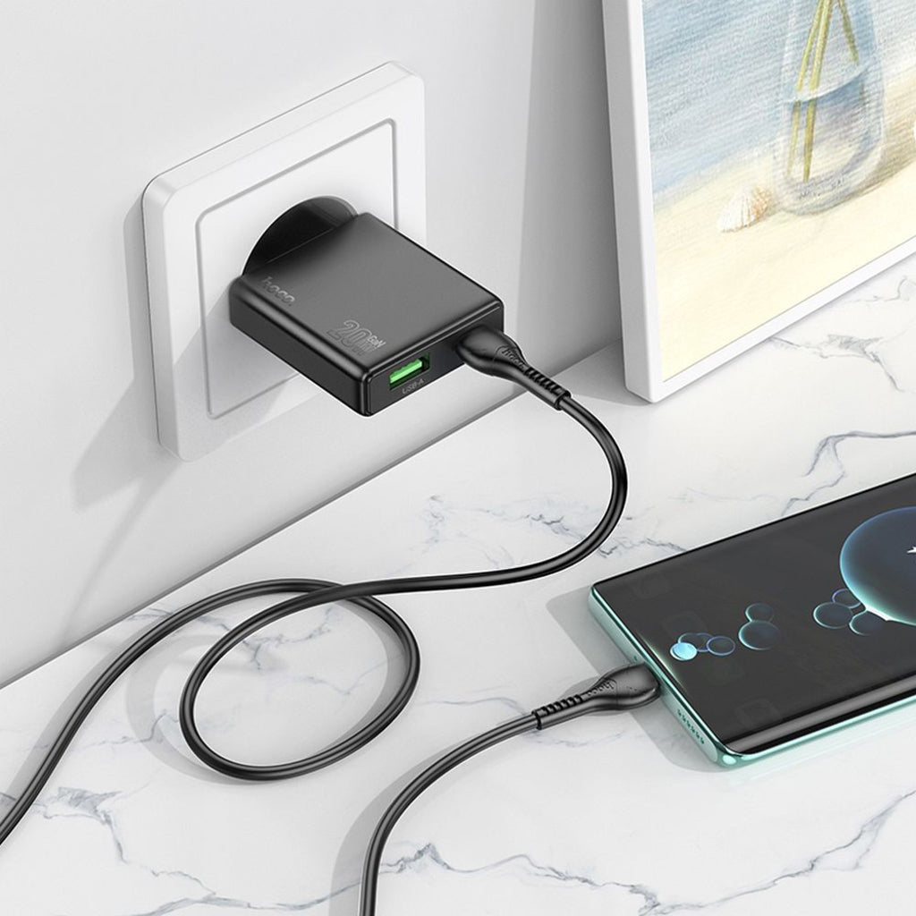 Sieťová nabíjačka HOCO N38, 20W, 3A, 1 x USB-A - 1 x USB-C, Čierna