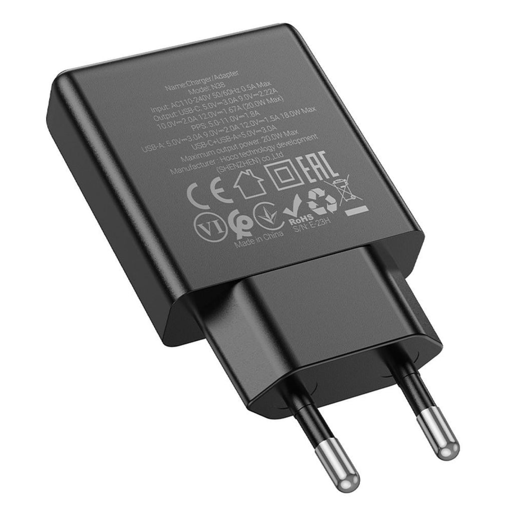 Sieťová nabíjačka HOCO N38, 20W, 3A, 1 x USB-A - 1 x USB-C, Čierna