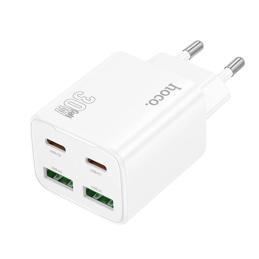 Sieťová nabíjačka HOCO N56, 30W, 3A, 2 x USB-A - 2 x USB-C, Biela