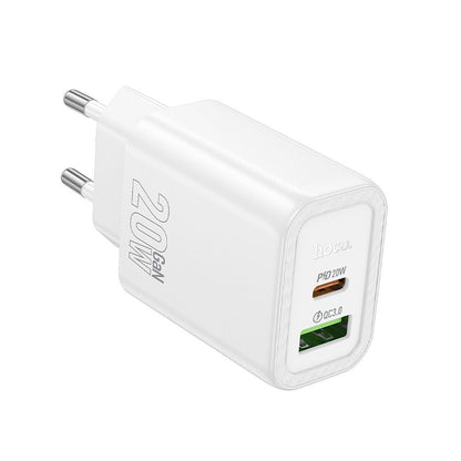 HOCO N61 Network Charger, 20W, 3A, 1 x USB-A - 1 x USB-C, White