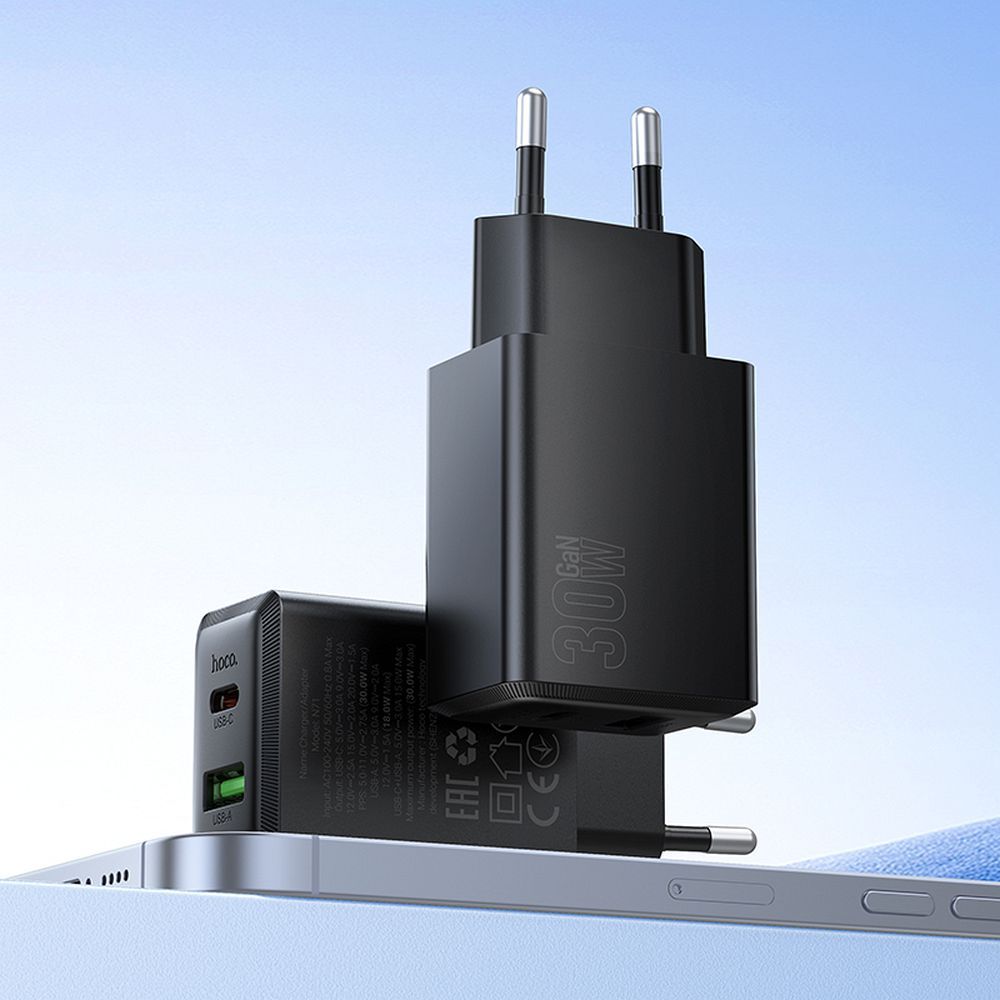 Sieťová nabíjačka HOCO N71, 30W, 3A, 1 x USB-A - 1 x USB-C, Čierna