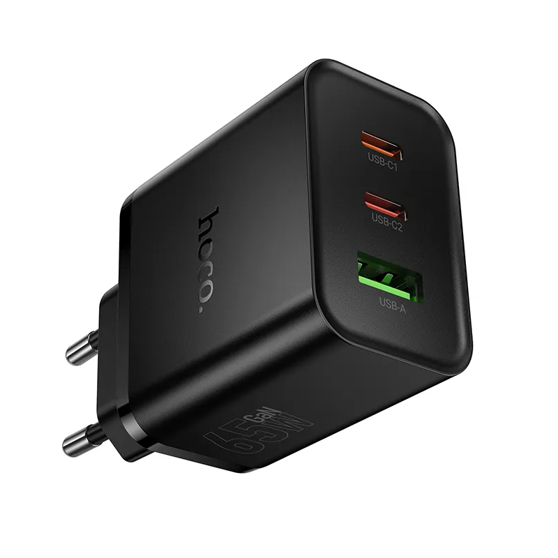 Sieťová nabíjačka HOCO N75, 65W, 3A, 1 x USB-A - 2 x USB-C, Čierna