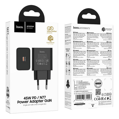 Sieťová nabíjačka HOCO N77, 45W, 3A, 1 x USB-C, čierna