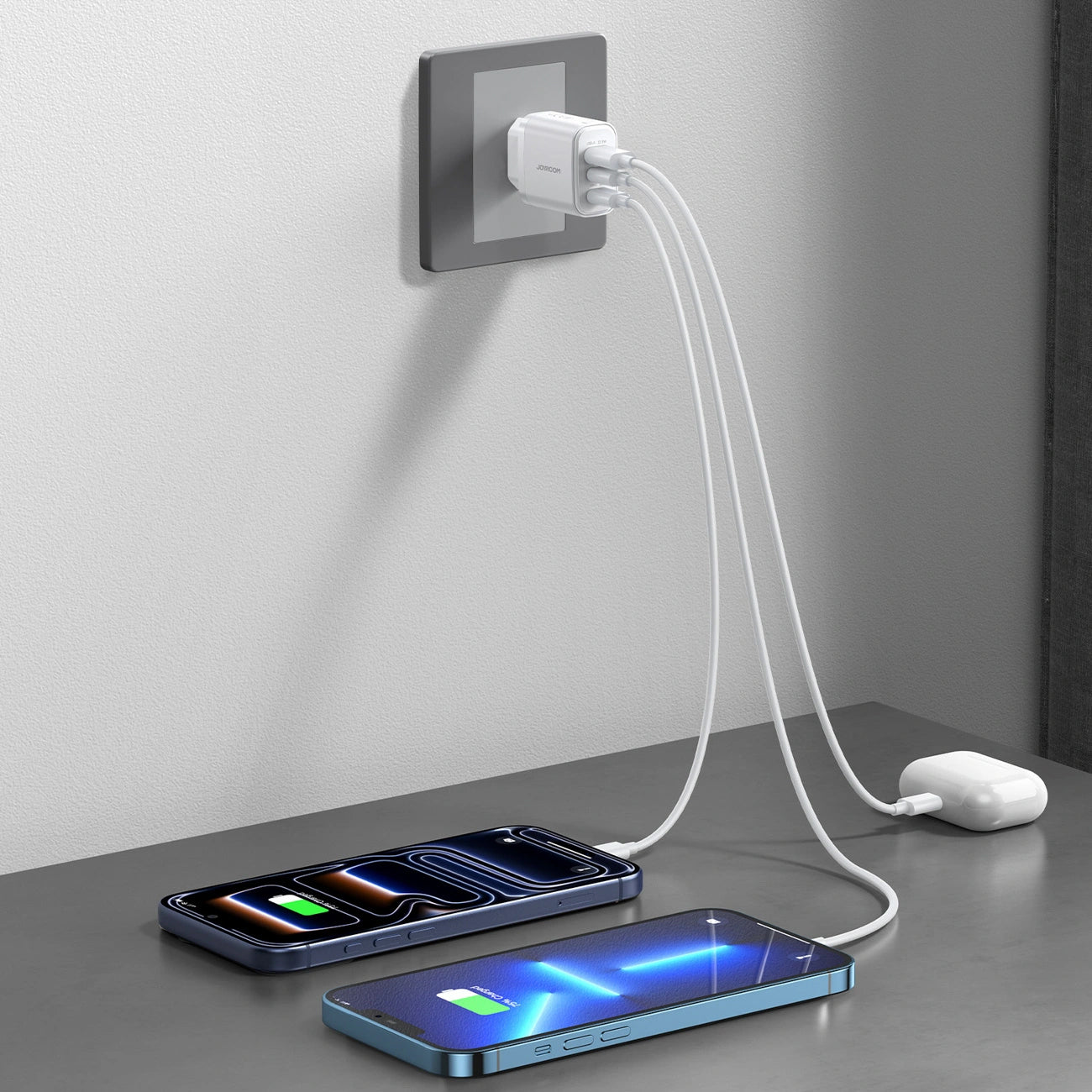 Sieťová nabíjačka Joyroom JR-TG6, 30W, 3A, 1 x Lightning - 1 x USB-A - 1 x USB-C, biela