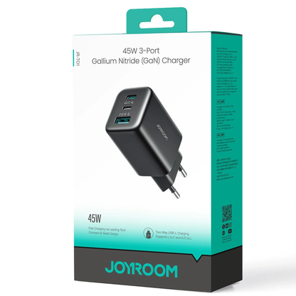 Sieťová nabíjačka Joyroom JR-TO1, 45W, 3A, 1 x Lightning - 1 x USB-A - 1 x USB-C, čierna