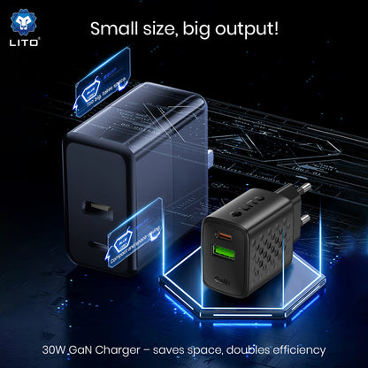 Sieťová nabíjačka Lito LC19, 30W, 3A, 1 x USB-A - 1 x USB-C, Čierna