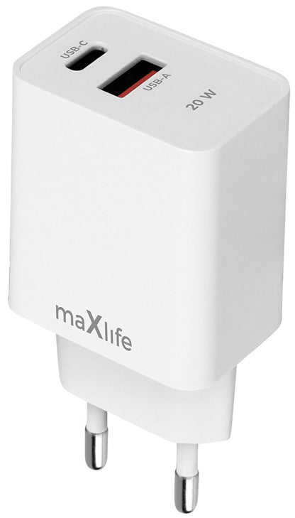 Sieťová nabíjačka MaXlife MXTC-13-20AC, 20W, 3A, 1 x USB-A - 1 x USB-C, Biela