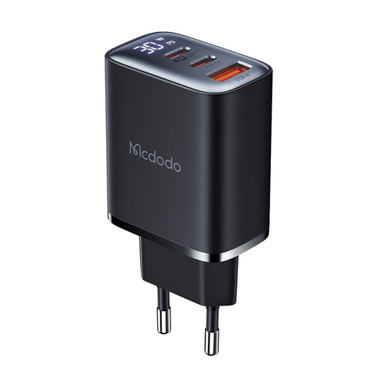 Sieťová nabíjačka McDodo CH-2180 Display, 30W, 3A, 1 x USB-A - 2 x USB-C, Čierna