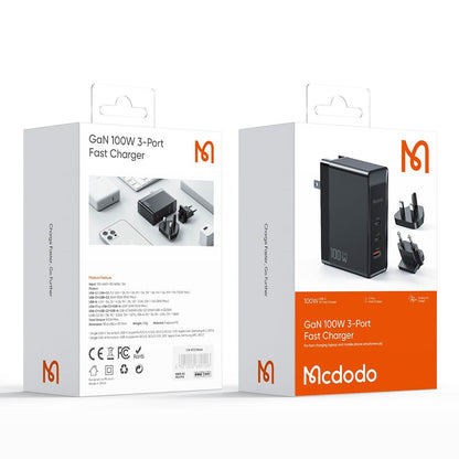 Sieťová nabíjačka McDodo CH-8101 Pro Nuc AR Power Travel, 100W, 5A, 1 x USB-A - 2 x USB-C, Čierna