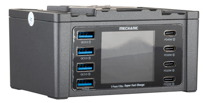 Nabíjačka Stanica Mechanic V-Power Max s displejom, 115W, 3A, 4 x USB-A - 4 x USB-C, Čierna
