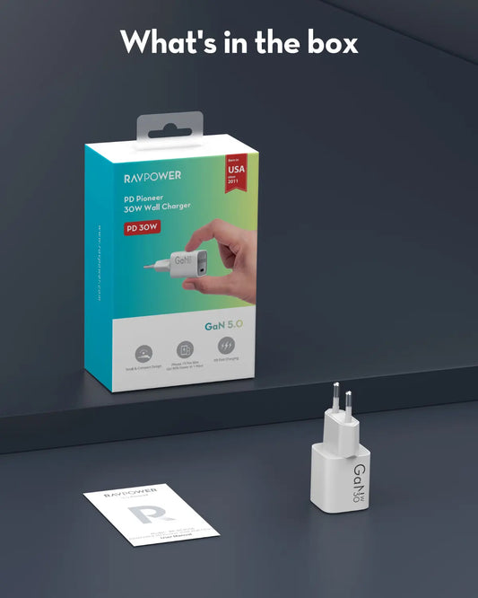 Sieťová nabíjačka RavPower RP-PC1056, 30W, 3A, 1 x USB-C, Biela