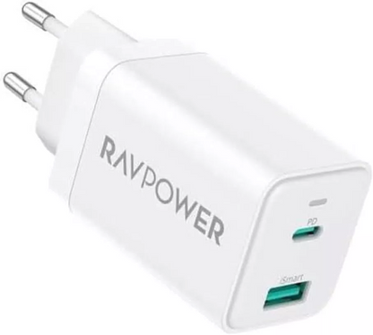 RavPower RP-PC171 Wall Charger, 45W, 3A, 1 x USB-A - 1 x USB-C, White