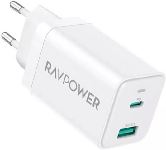Sieťová nabíjačka RavPower RP-PC171, 45W, 3A, 1 x USB-A - 1 x USB-C, biela