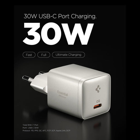 Sieťová nabíjačka Spigen EE301EU Essential, 30W, 3A, 1 x USB-C, Titanovo sivá ACH10448
